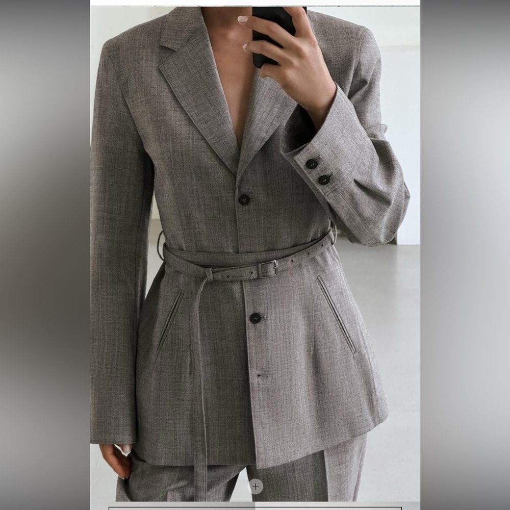 NWOT Zara Grey Belted Blazer Set
